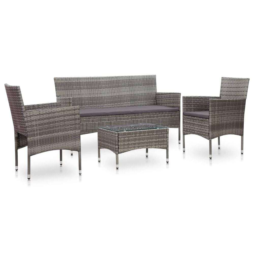 vidaXL 4 Piece Garden Lounge Set With Cushions Poly Rattan Gray, 45890