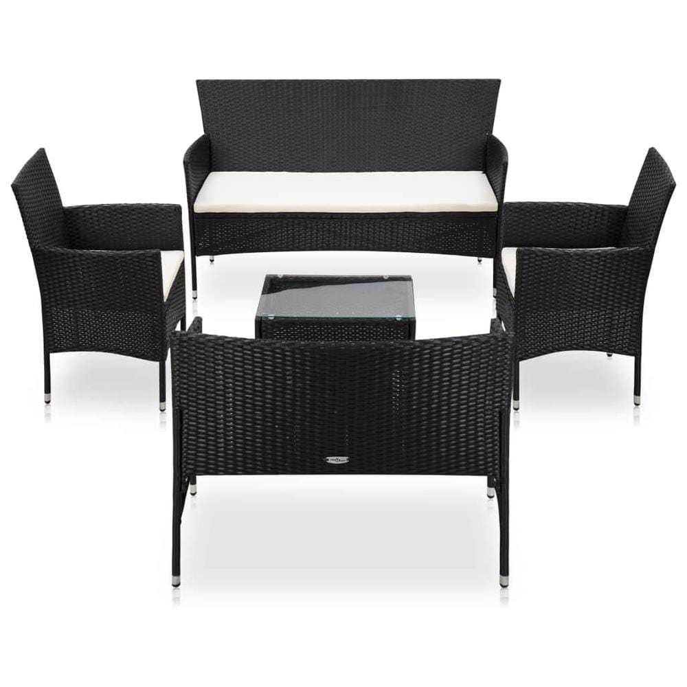 vidaXL 5 Piece Garden Lounge Set With Cushions Poly Rattan Black, 45893