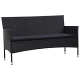 vidaXL 3-Seater Garden Sofa with Cushions Black Poly Rattan, 45899