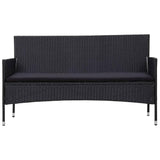 vidaXL 3-Seater Garden Sofa with Cushions Black Poly Rattan, 45899