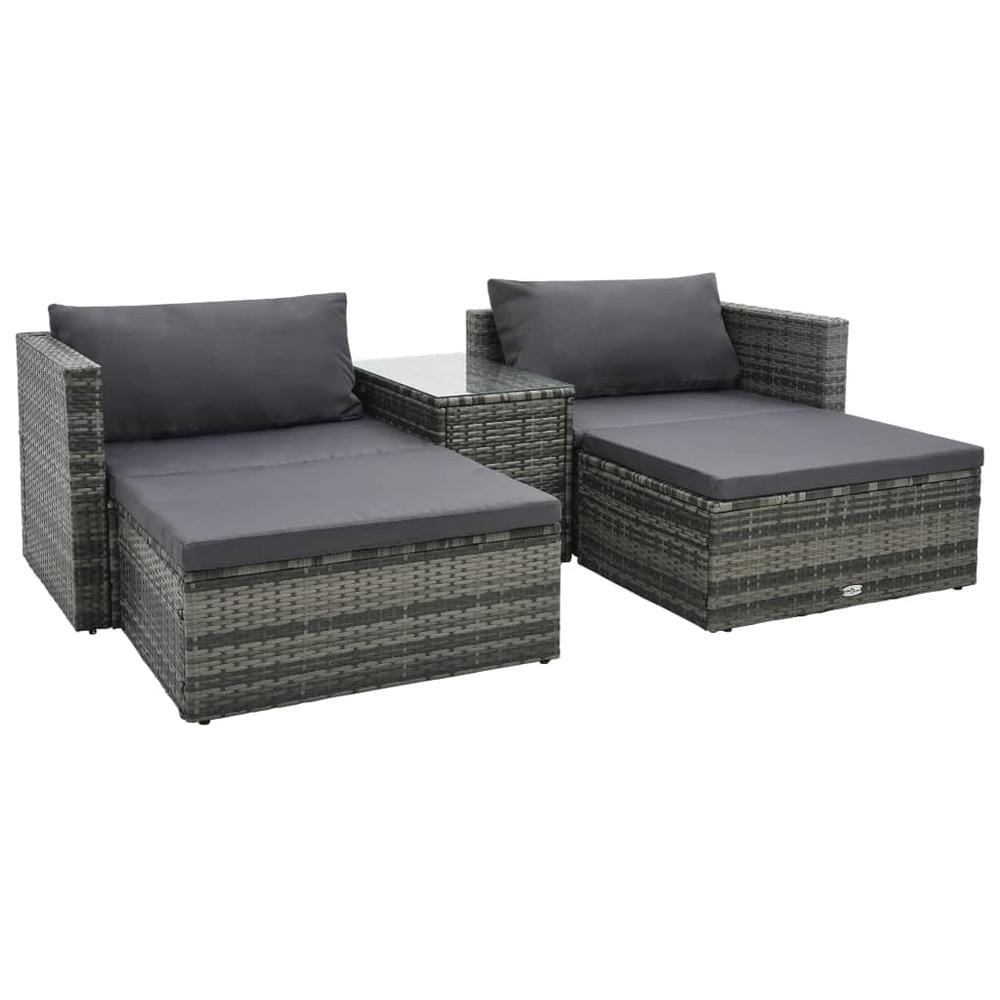vidaXL 5 Piece Garden Lounge Set with Cushions Poly Rattan Gray, 47814