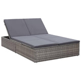 vidaXL Double Sun Lounger with Cushion Poly Rattan Gray, 45770