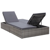 vidaXL Double Sun Lounger with Cushion Poly Rattan Gray, 45770