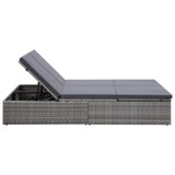 vidaXL Double Sun Lounger with Cushion Poly Rattan Gray, 45770