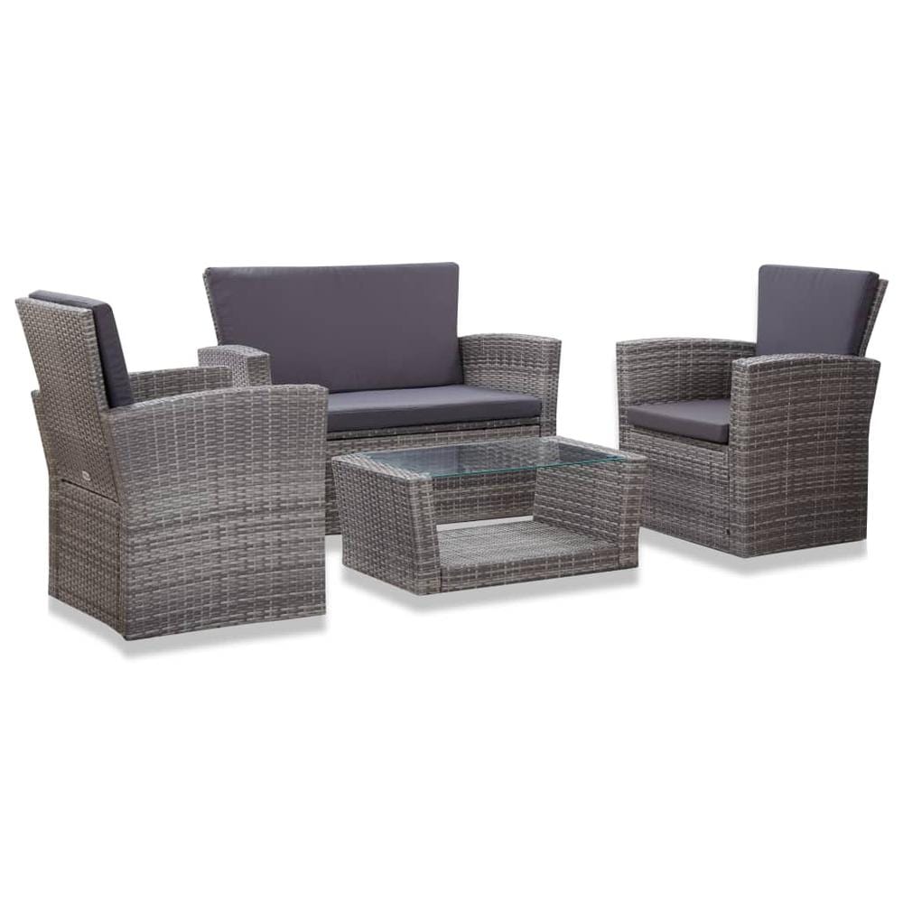 vidaXL 4 Piece Garden Lounge Set with Cushions Poly Rattan Gray, 46086