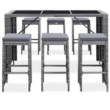 vidaXL 7 Piece Garden Bar Set with Cushions Poly Rattan Gray, 49561