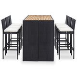 vidaXL 7 Piece Outdoor Bar Set with Cushions Poly Rattan Black, 49562