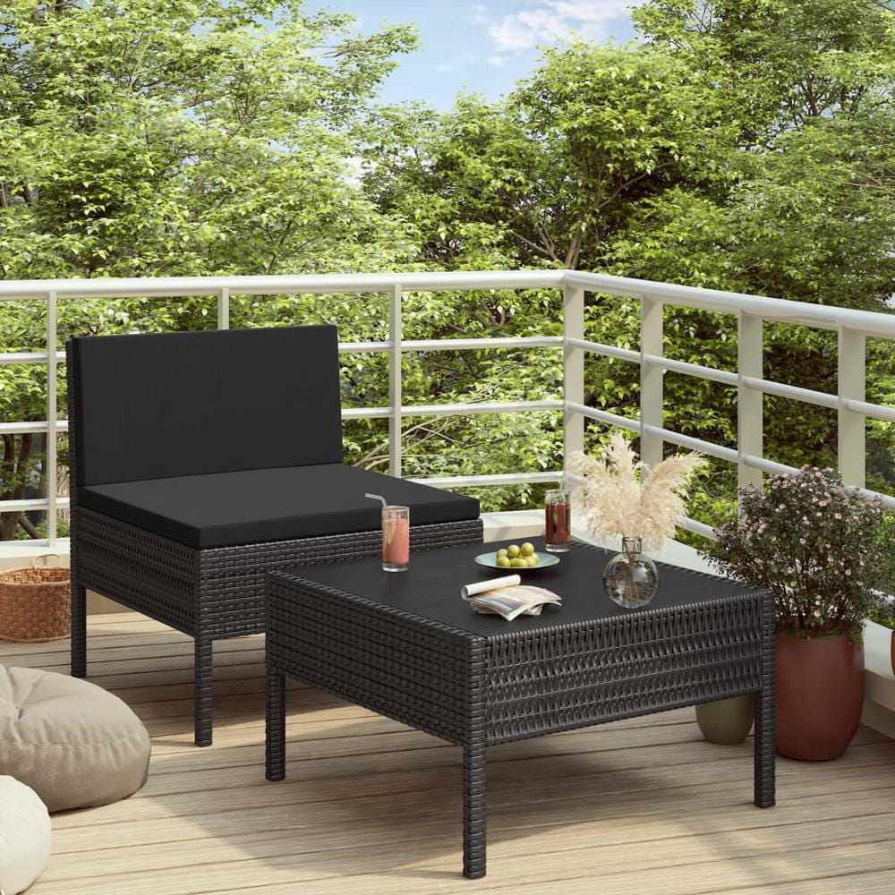 vidaXL 2 Piece Garden Lounge Set with Cushions Poly Rattan Black, 310199