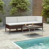 vidaXL 3 Piece Garden Lounge Set with Cushions Poly Rattan Brown, 310201