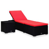 vidaXL Sun Lounger with Cushion and Tea Table Poly Rattan Red, 310226