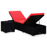 vidaXL Sun Lounger with Cushion and Tea Table Poly Rattan Red, 310226