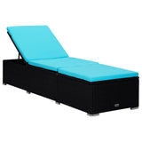 vidaXL Sun Lounger with Cushion and Tea Table Poly Rattan Blue, 310227