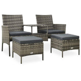 vidaXL 2-Seater Garden Sofa with Tea Table & Stools Poly Rattan Gray 3593