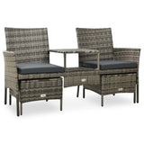 vidaXL 2-Seater Garden Sofa with Tea Table & Stools Poly Rattan Gray 3593