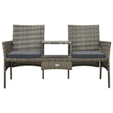 vidaXL 2-Seater Garden Sofa with Tea Table & Stools Poly Rattan Gray 3593