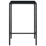 vidaXL Garden Bar Table Black 27.6"x27.6"x43.3" Poly Rattan and Glass 3458