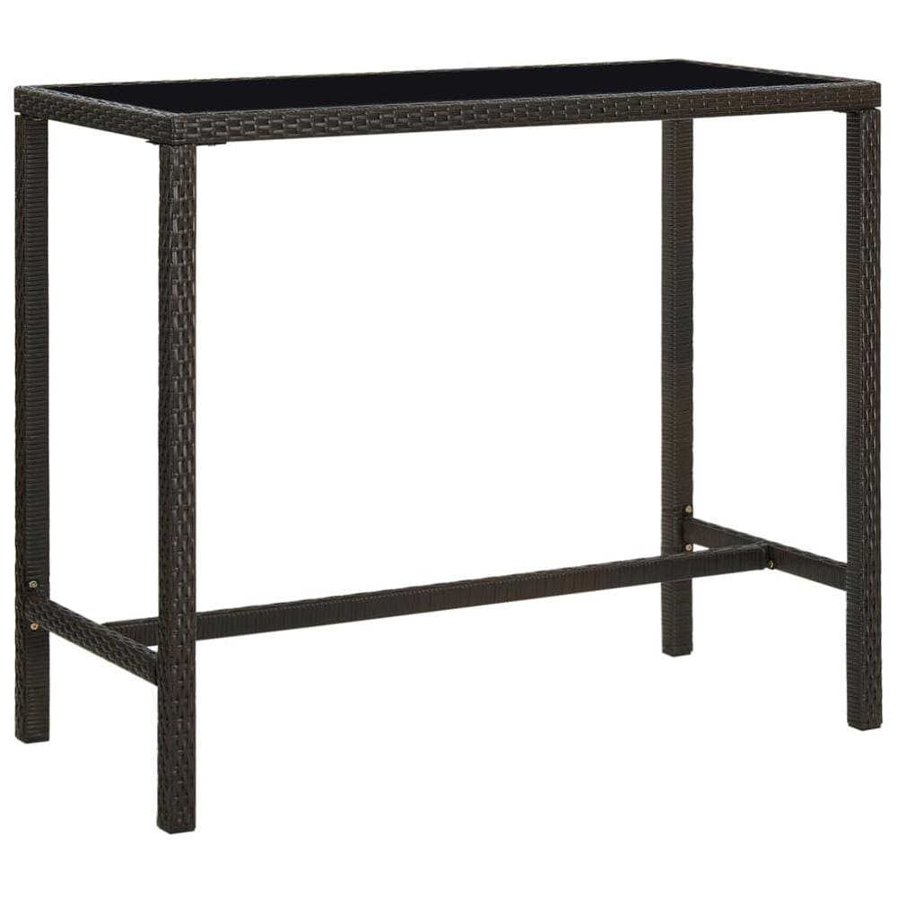vidaXL Garden Bar Table Brown 51.2"x23.6"x43.3" Poly Rattan and Glass 3460