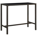 vidaXL Garden Bar Table Brown 51.2"x23.6"x43.3" Poly Rattan and Glass 3460