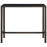vidaXL Garden Bar Table Brown 51.2"x23.6"x43.3" Poly Rattan and Glass 3460