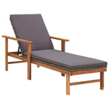 vidaXL Sun Lounger with Cushion Poly Rattan and Solid Acacia Wood Gray, 314857