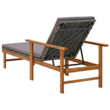 vidaXL Sun Lounger with Cushion Poly Rattan and Solid Acacia Wood Gray, 314857