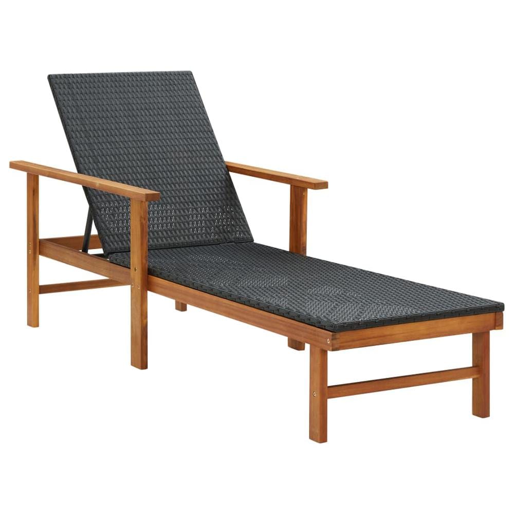 vidaXL Sun Lounger Poly Rattan and Solid Acacia Wood Black 4858