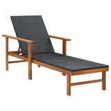 vidaXL Sun Lounger Poly Rattan and Solid Acacia Wood Black 4858