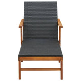 vidaXL Sun Lounger Poly Rattan and Solid Acacia Wood Black 4858