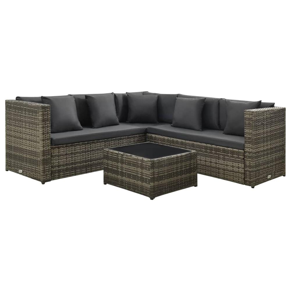 vidaXL 4 Piece Garden Lounge Set with Cushions Poly Rattan Gray, 313131