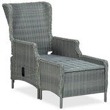 vidaXL Reclining Garden Chair with Footstool Poly Rattan Light Gray, 313304
