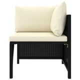 vidaXL Sectional Corner Sofa with Cushions Black Poly Rattan 3507