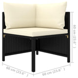 vidaXL Sectional Corner Sofa with Cushions Black Poly Rattan 3507