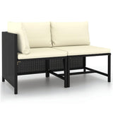 vidaXL 2 Piece Garden Sofa Set with Cushions Black Poly Rattan 3520