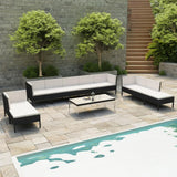 vidaXL 10 Piece Garden Lounge Set with Cushions Poly Rattan Black, 3056974