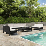 vidaXL 10 Piece Garden Lounge Set with Cushions Poly Rattan Black, 3056978