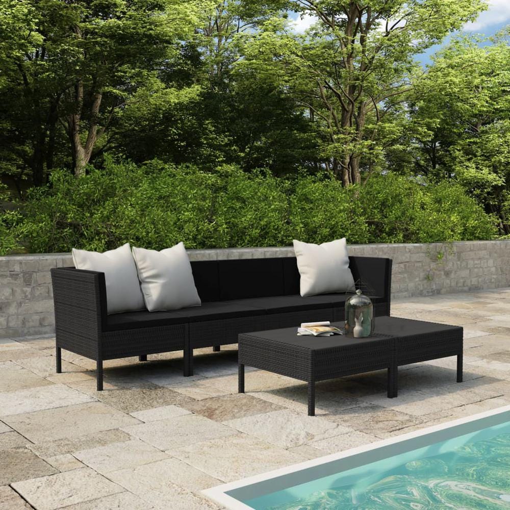 vidaXL 6 Piece Garden Lounge Set with Cushions Poly Rattan Black, 3056983