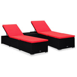 vidaXL 3 Piece Garden Sun Loungers with Tea Table Poly Rattan Black, 3057667