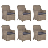 vidaXL 7 Piece Outdoor Dining Set with Cushions Poly Rattan Brown, 3057800