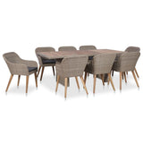 vidaXL 9 Piece Outdoor Dining Set with Cushions Poly Rattan, 3057815