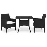 vidaXL 3 Piece Garden Dining Set Black Poly Rattan and Glass, 3058308