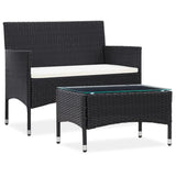 vidaXL 2 Piece Garden Lounge Set with Cushion Poly Rattan Black 9319