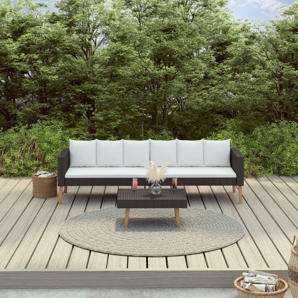 vidaXL 2 Piece Garden Lounge Set with Cushions Poly Rattan Black, 3059335