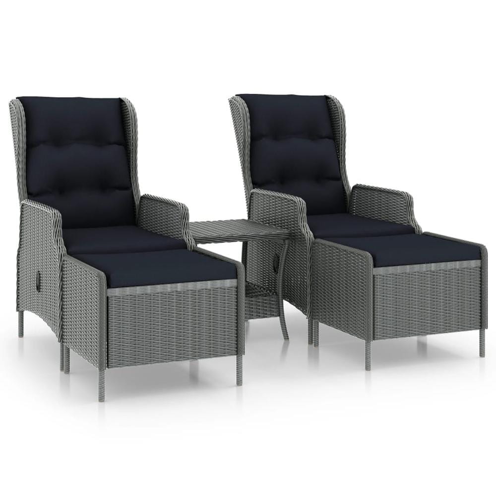 vidaXL 3 Piece Garden Lounge Set with Cushions Poly Rattan Light Gray 0155