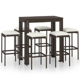 vidaXL 7 Piece Garden Bar Set with Cushions Poly Rattan Brown 4783