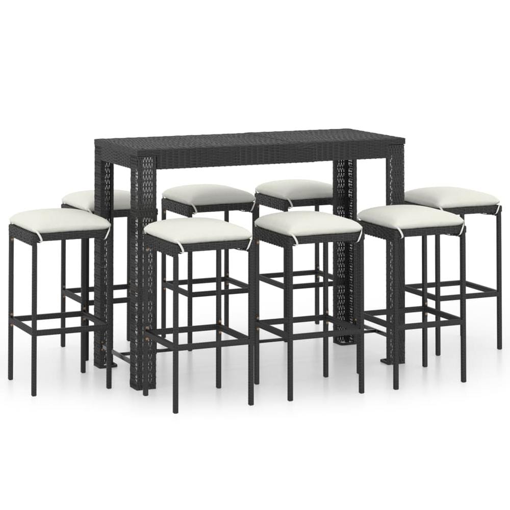vidaXL 9 Piece Garden Bar Set with Cushions Poly Rattan Black 4790