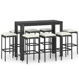 vidaXL 9 Piece Garden Bar Set with Cushions Poly Rattan Black 4790