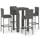 vidaXL 5 Piece Outdoor Bar Set with Cushions Poly Rattan Gray 4795