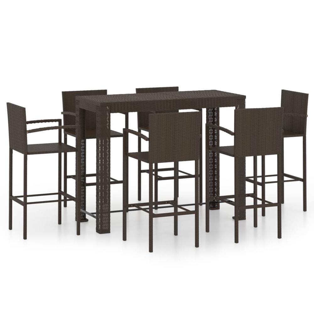 vidaXL 7 Piece Outdoor Bar Set with Armrest Poly Rattan Brown 4813