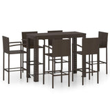 vidaXL 7 Piece Outdoor Bar Set with Armrest Poly Rattan Brown 4813