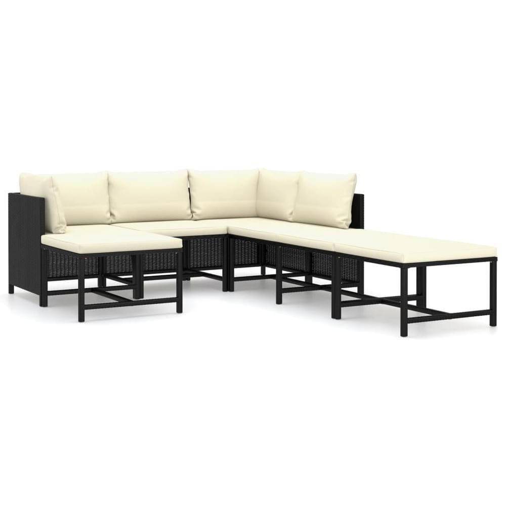 vidaXL 7 Piece Garden Lounge Set with Cushions Poly Rattan Black 9790